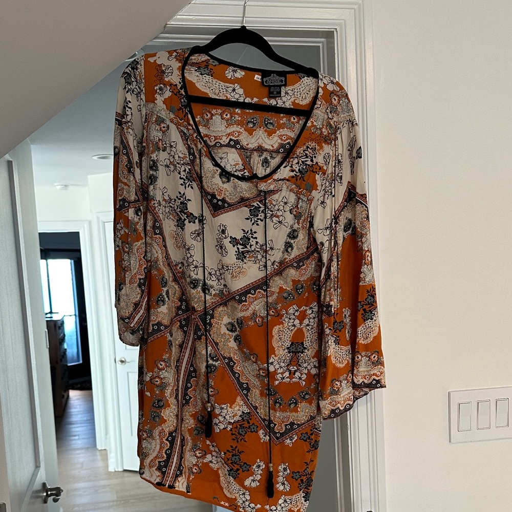 Cato Orange and Cream Floral Mini Dress